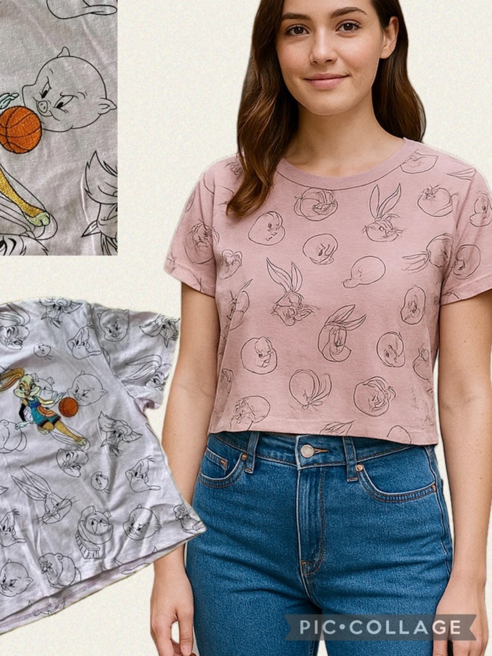 Looney Tunes x Space Jam Lola Bunny Pink Graphic Crop Tee – Size L